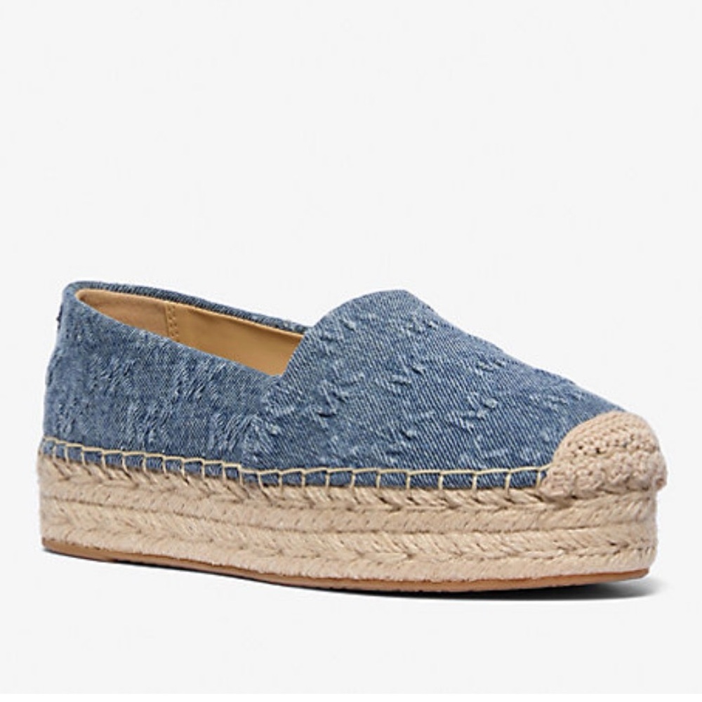 Michael Kors Blue Denim Espadrille Platform Slip-On